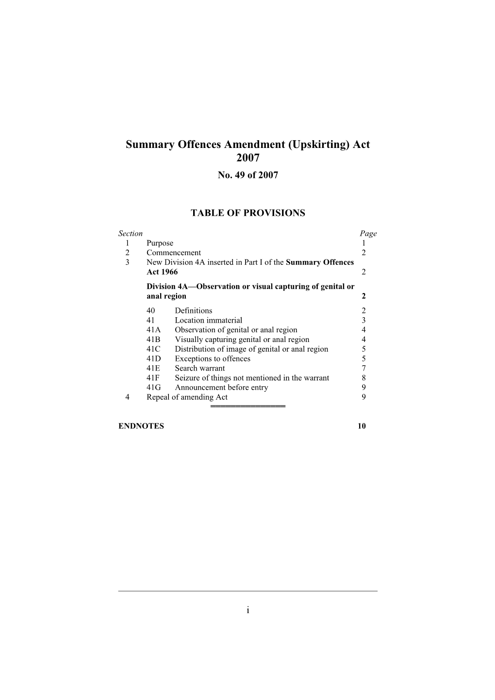 Summary Offences Amendment (Upskirting) Act 2007