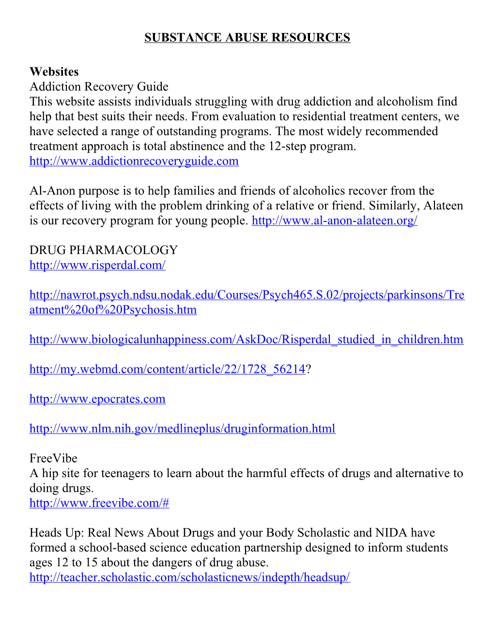 Substance Abuse Resources