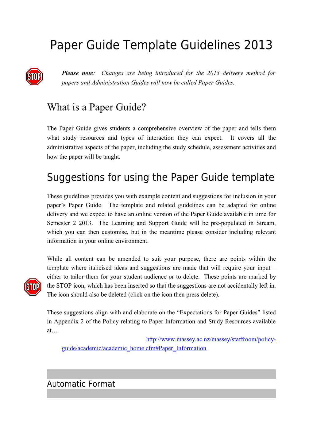 Paper Guide Template Guidelines 2013