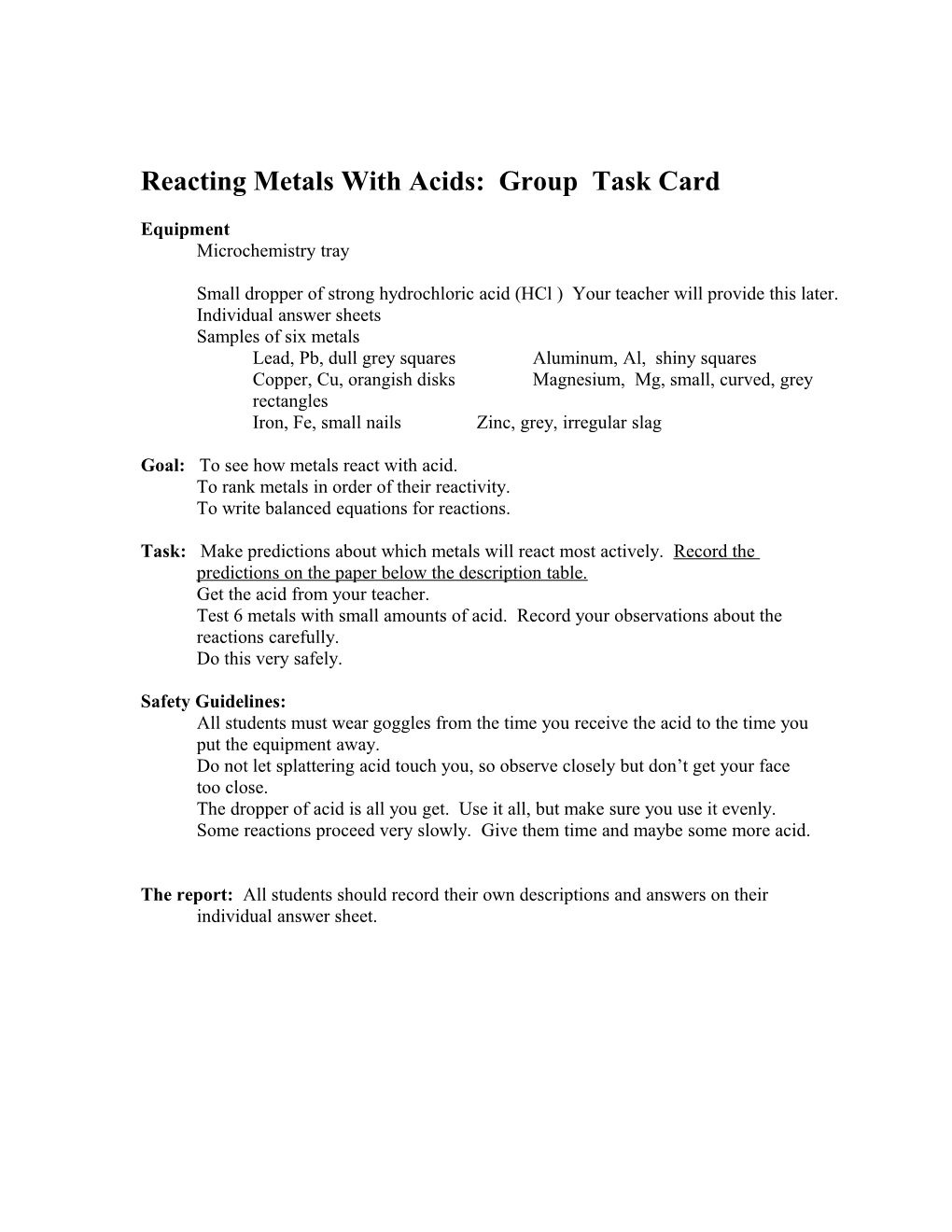 Reacting Metals with Acids