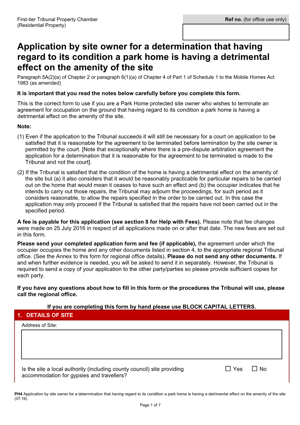 Residential Property Tribunal Service - PH4 Form