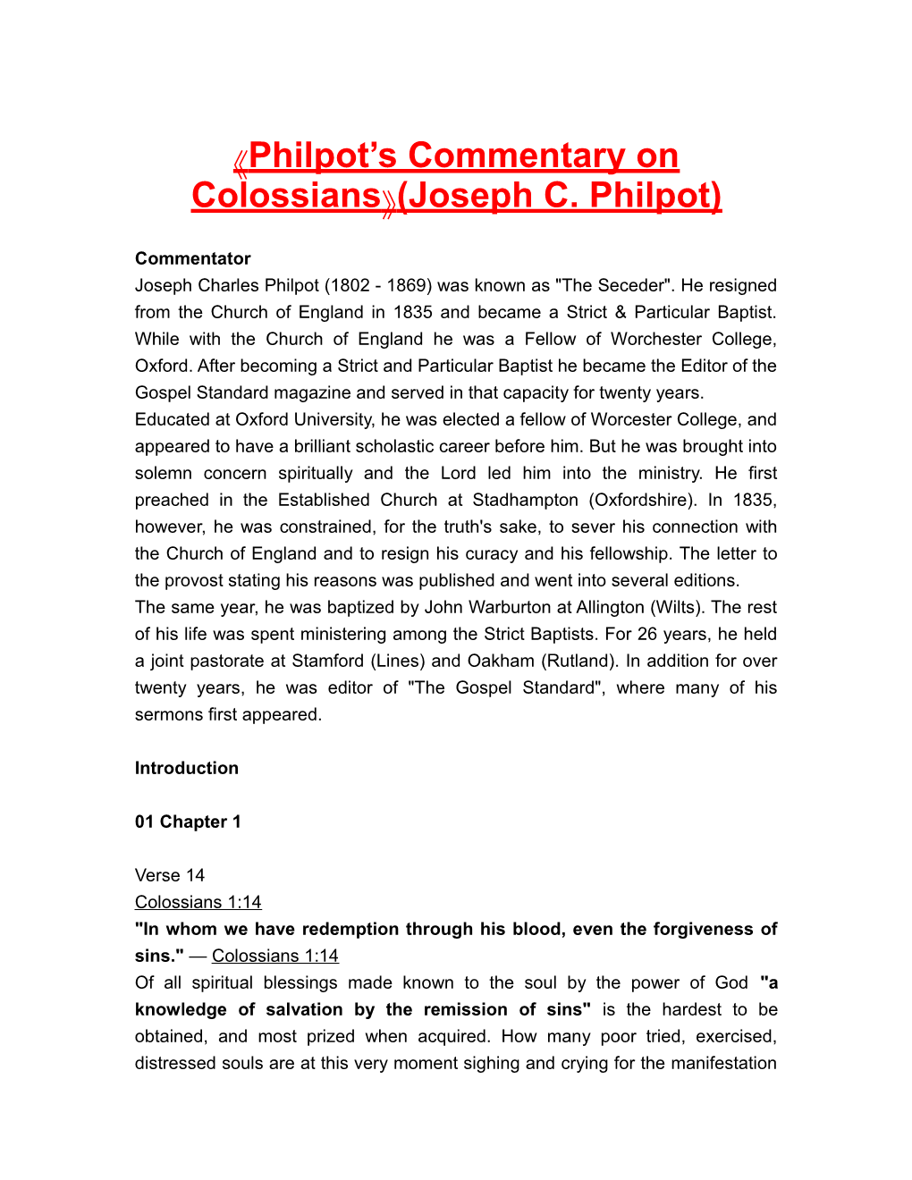 Philpot S Commentaryoncolossians (Joseph C. Philpot)