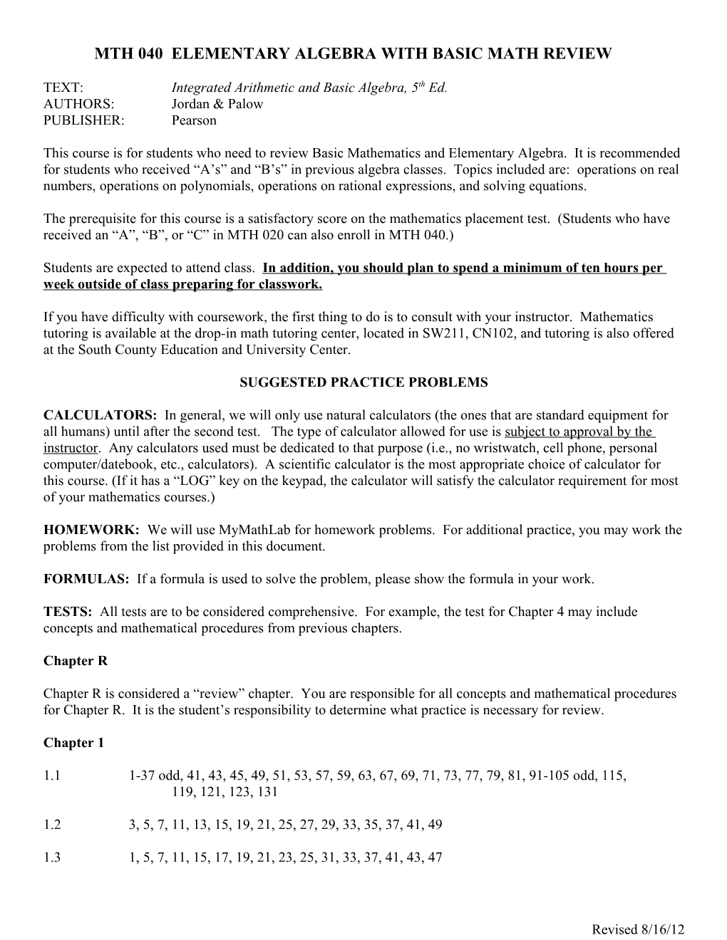 MTH040 Elementary Algebra with Basic Math Review