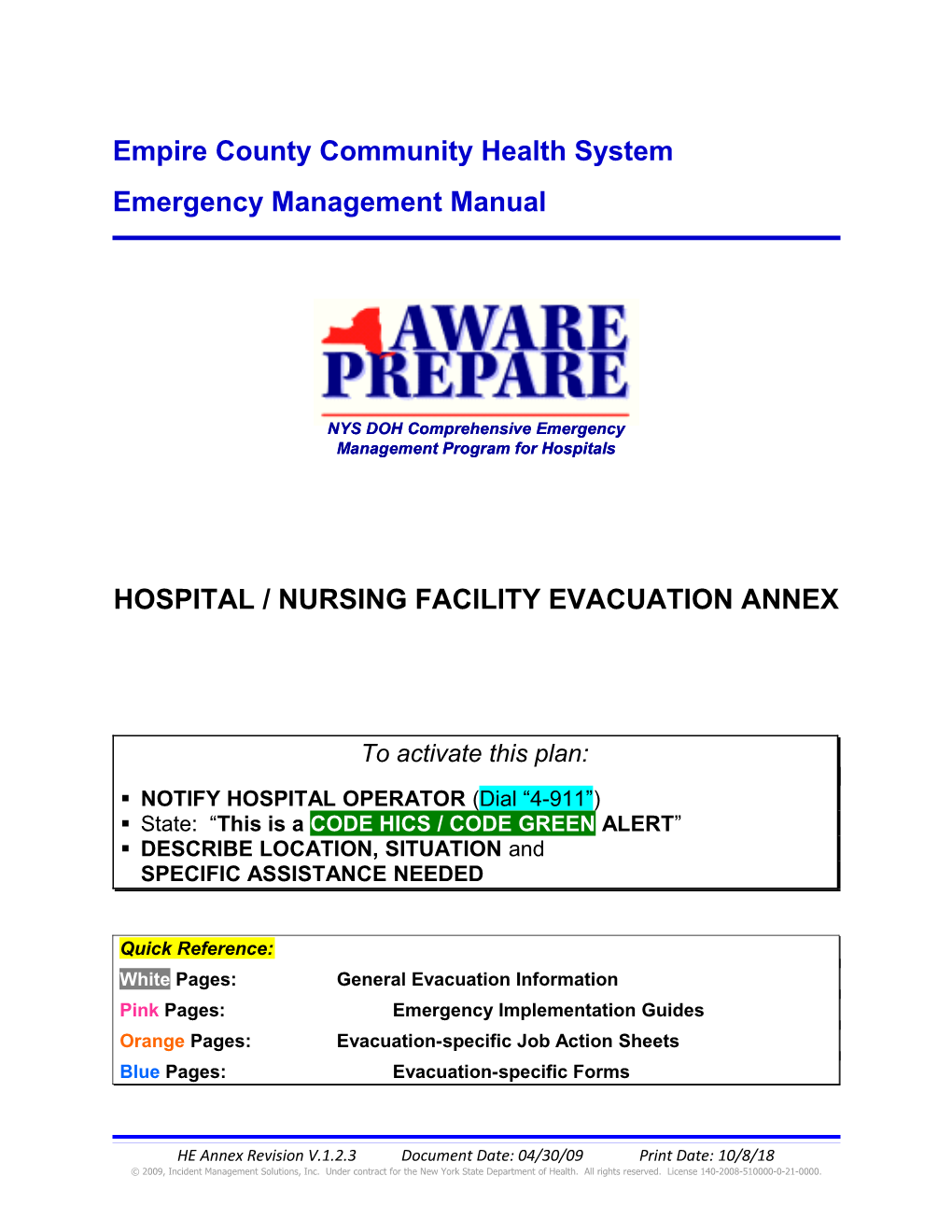 Medical Facility Evacuation Annex