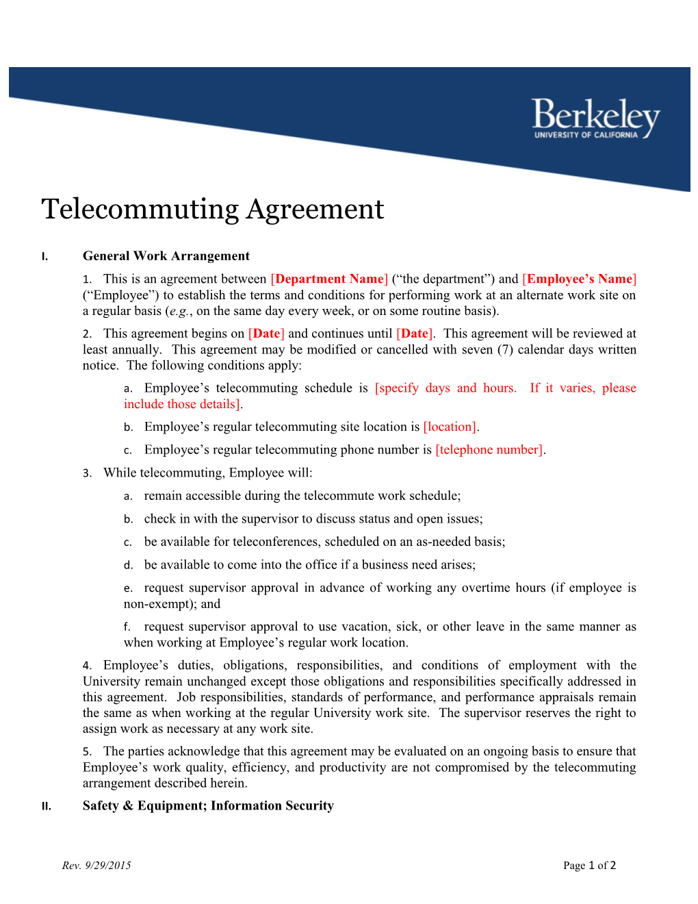 Telecommuting Agreement