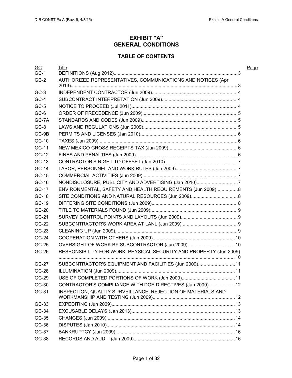 D-B CONST Ex a (Rev. 5, 4/8/15)Exhibit a General Conditions