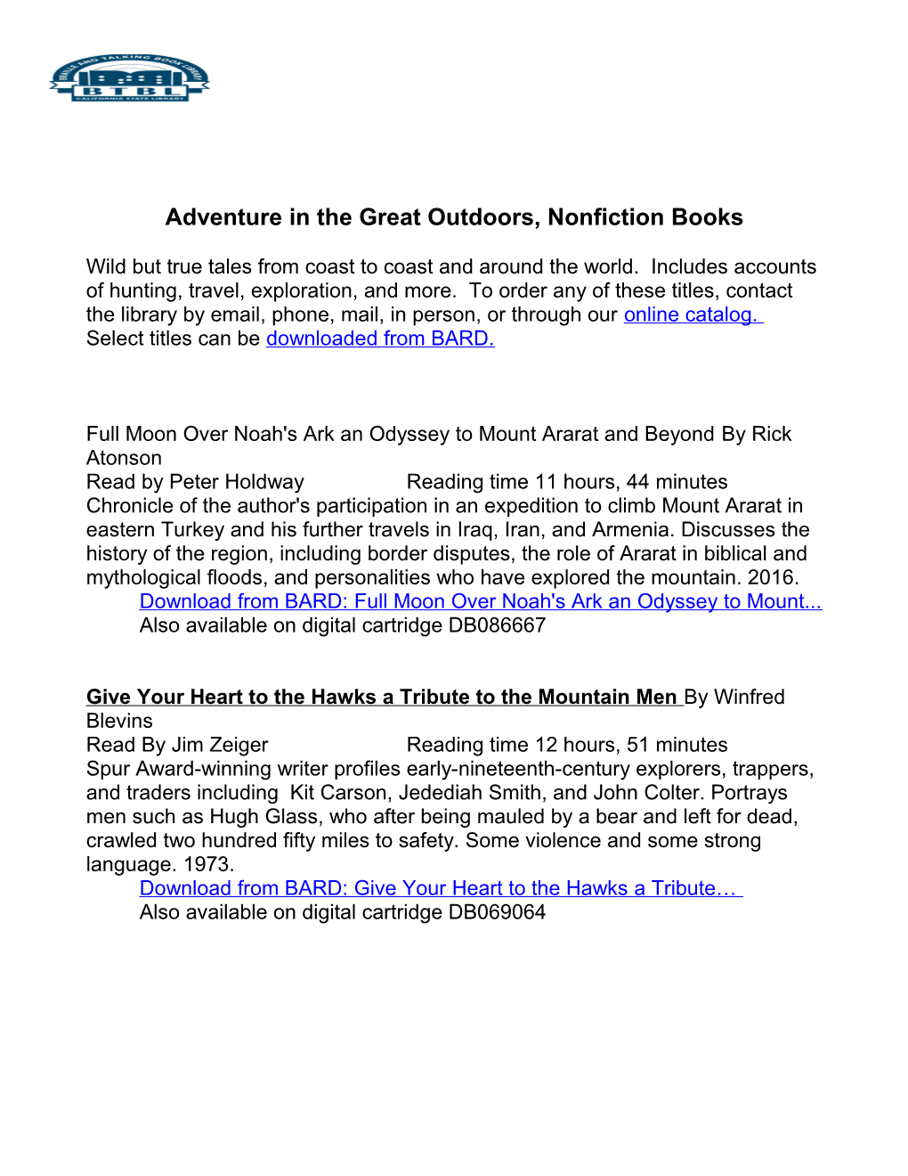 Adventure in the Great Outdoors Nonfiction Books