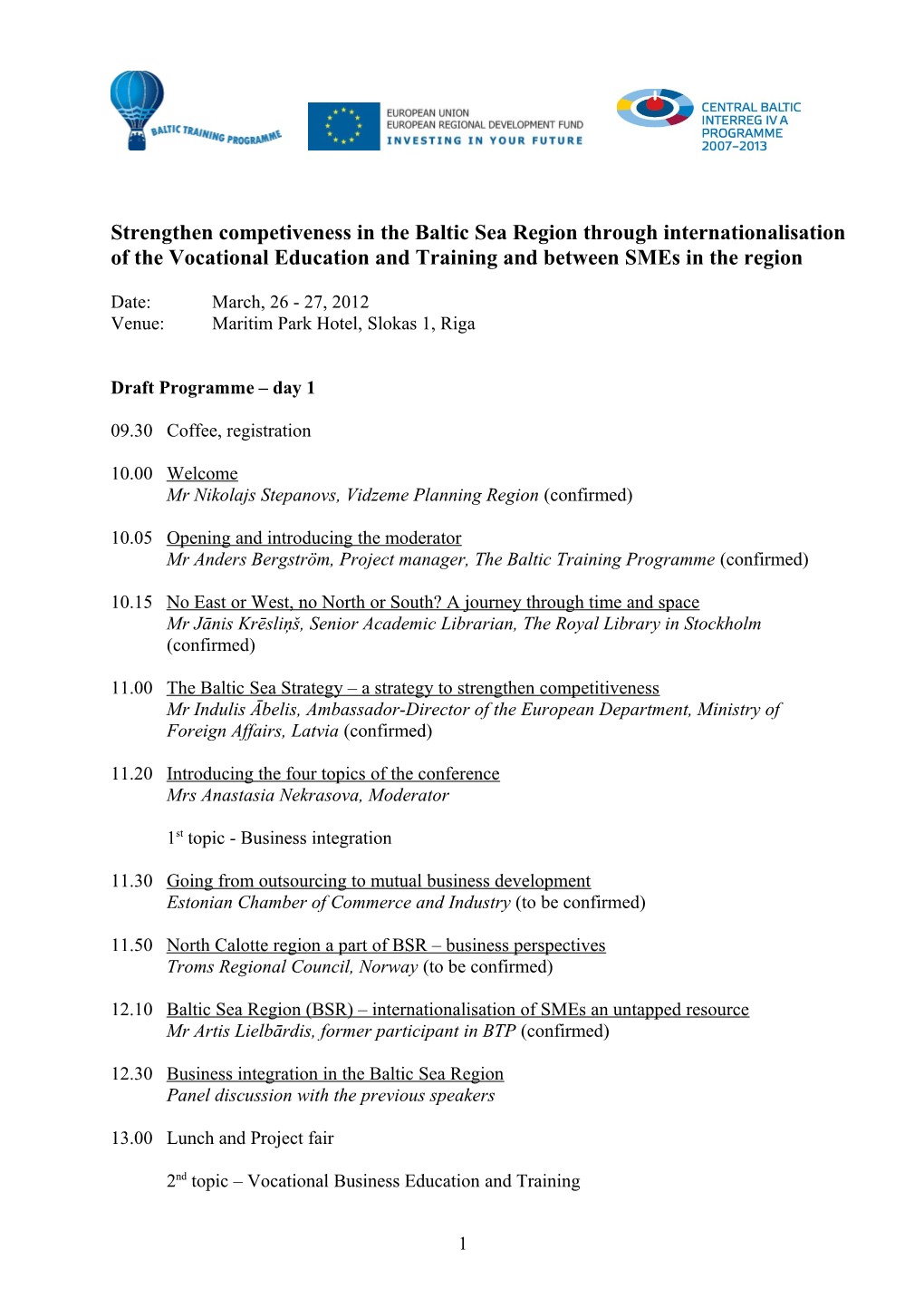 Strengthen Competiveness in the Baltic Sea Regionthrough Internationalisation