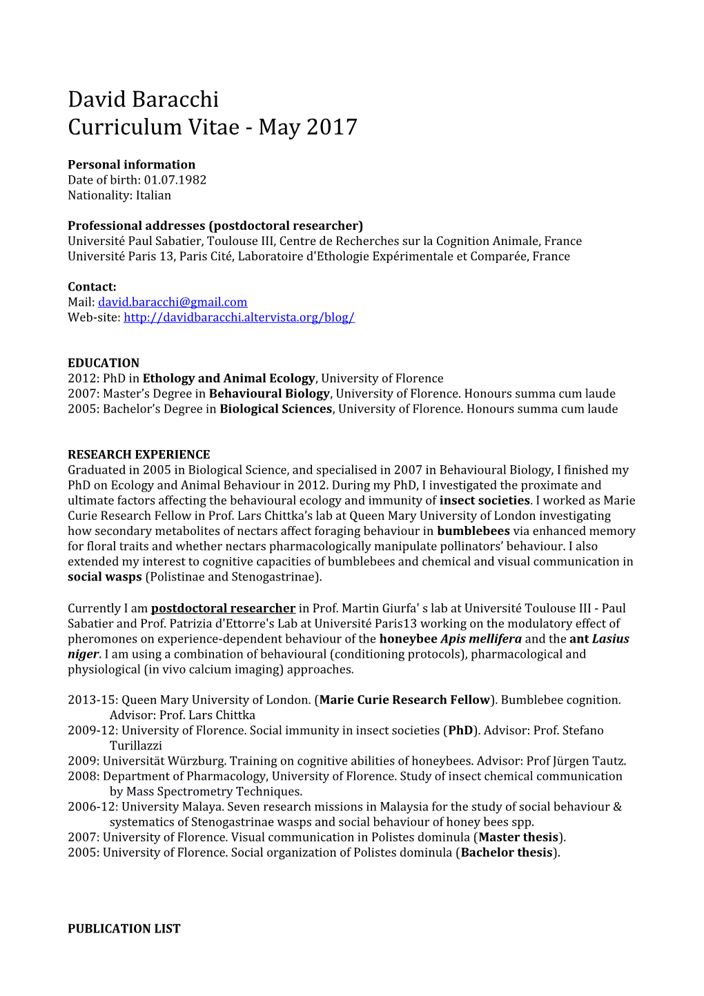 Professional Addresses (Postdoctoral Researcher)