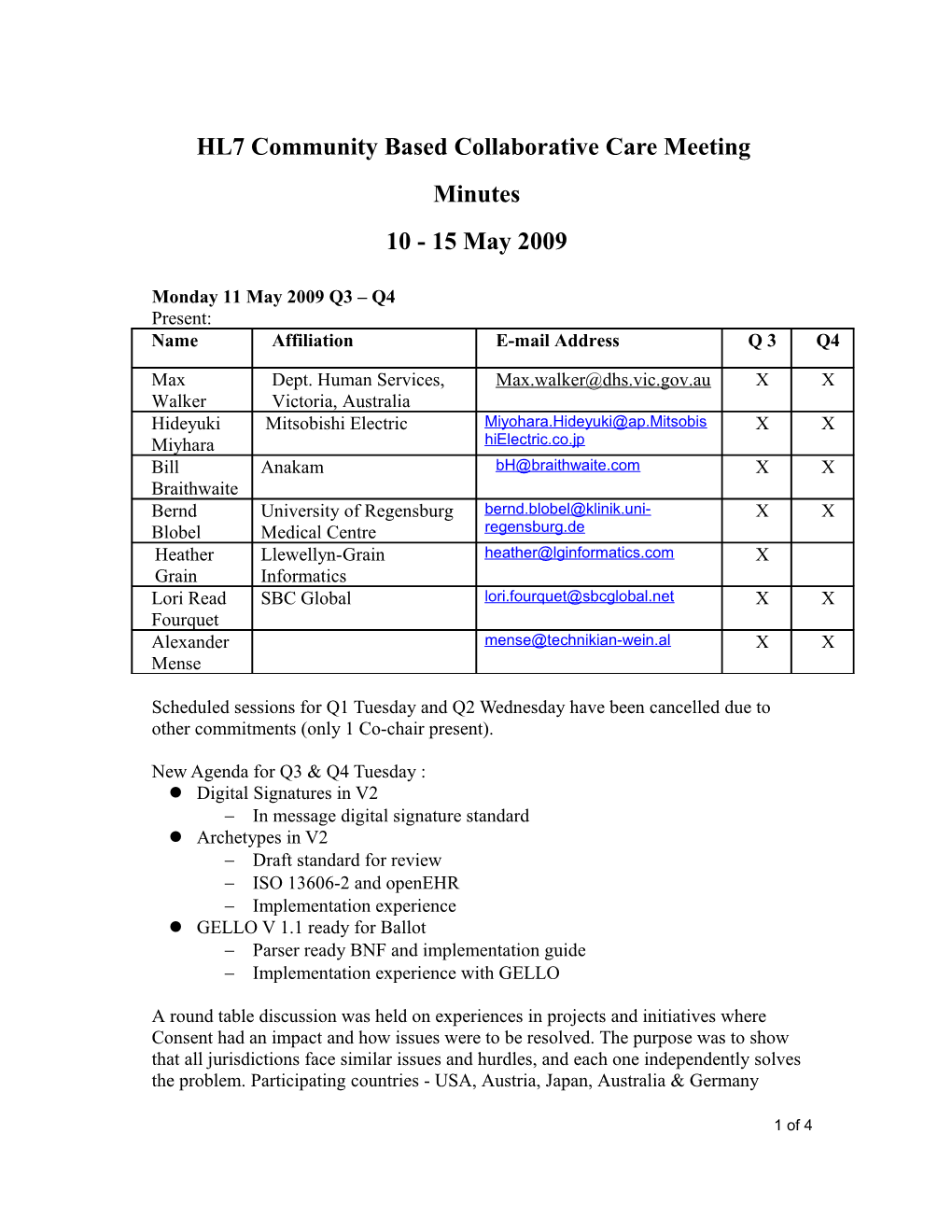 HL7 Community Based Health SIG Meeting Minutes