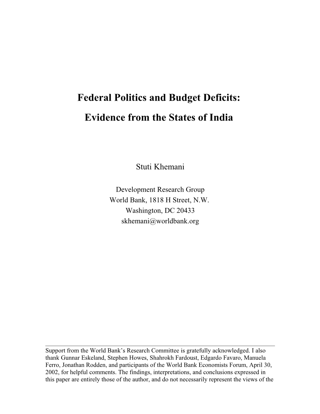 Federal Politics and Budget Deficits