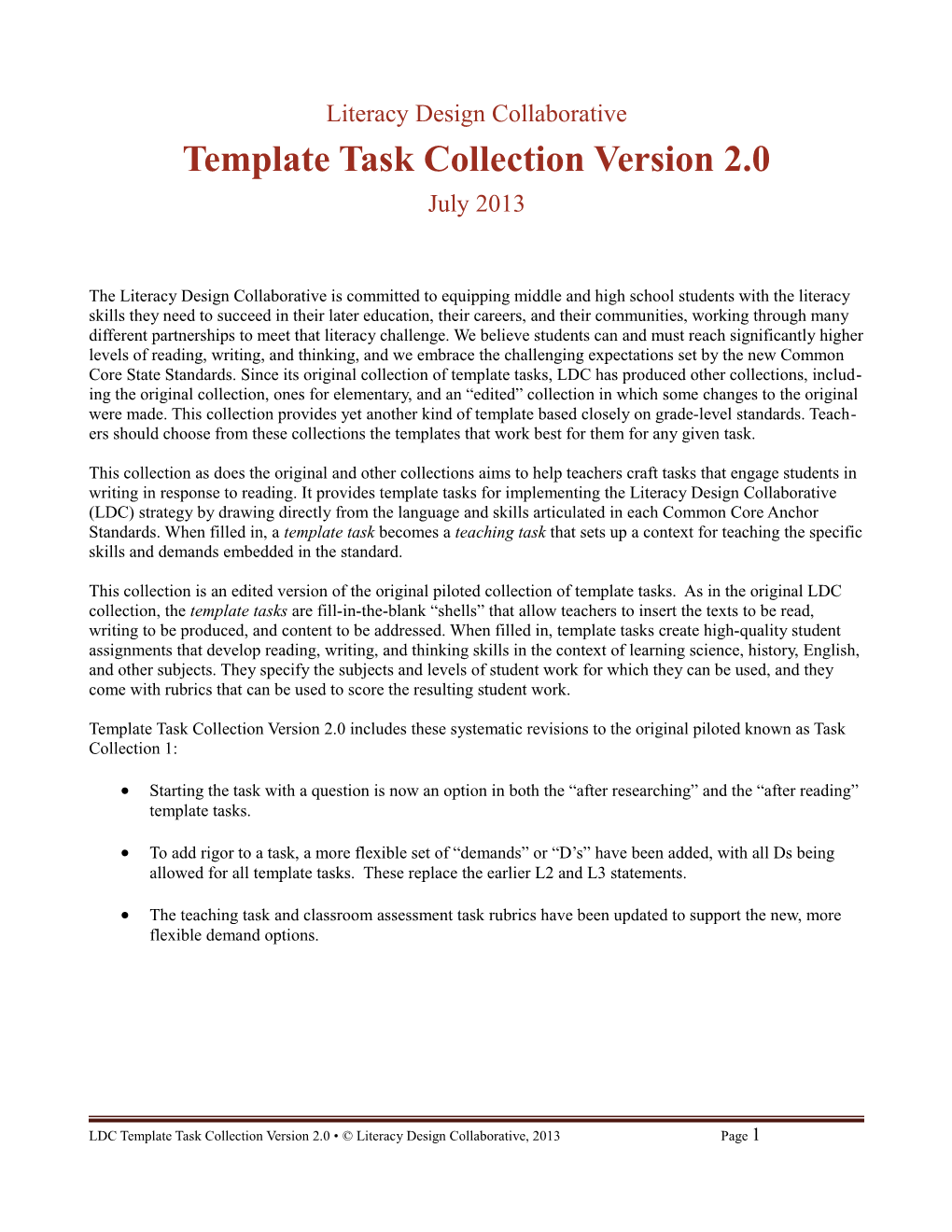 Template Task Collection Version 2.0