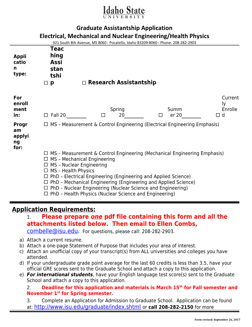 Idaho State University Is an Equal Opportunity/Affirmativeaction Employer