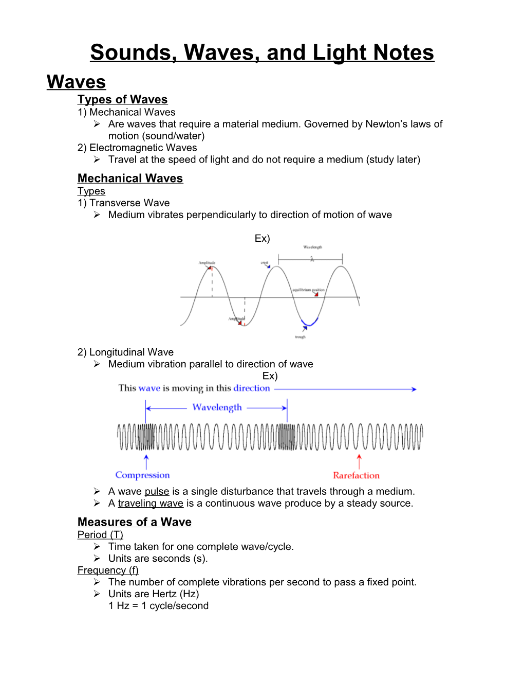 Sounds, Waves, and Light Notes