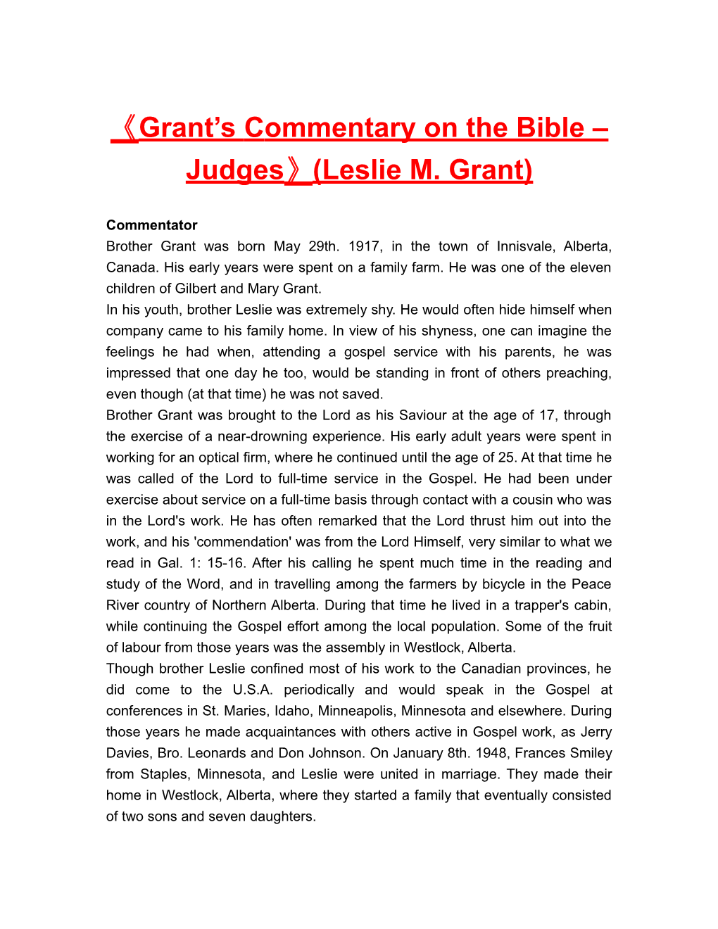 Grant Scommentaryon the Bible Judges (Leslie M. Grant)