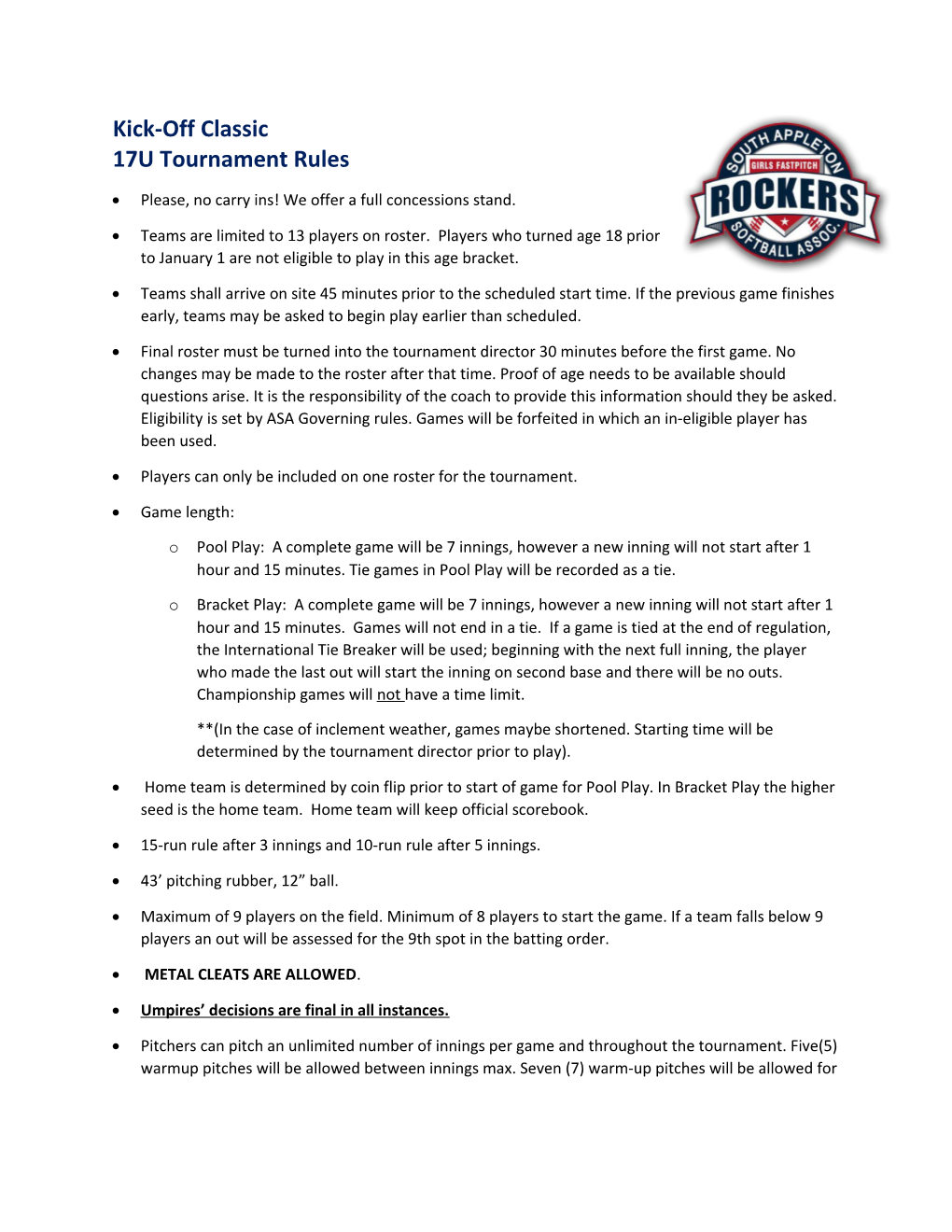 17U Tournament Rules