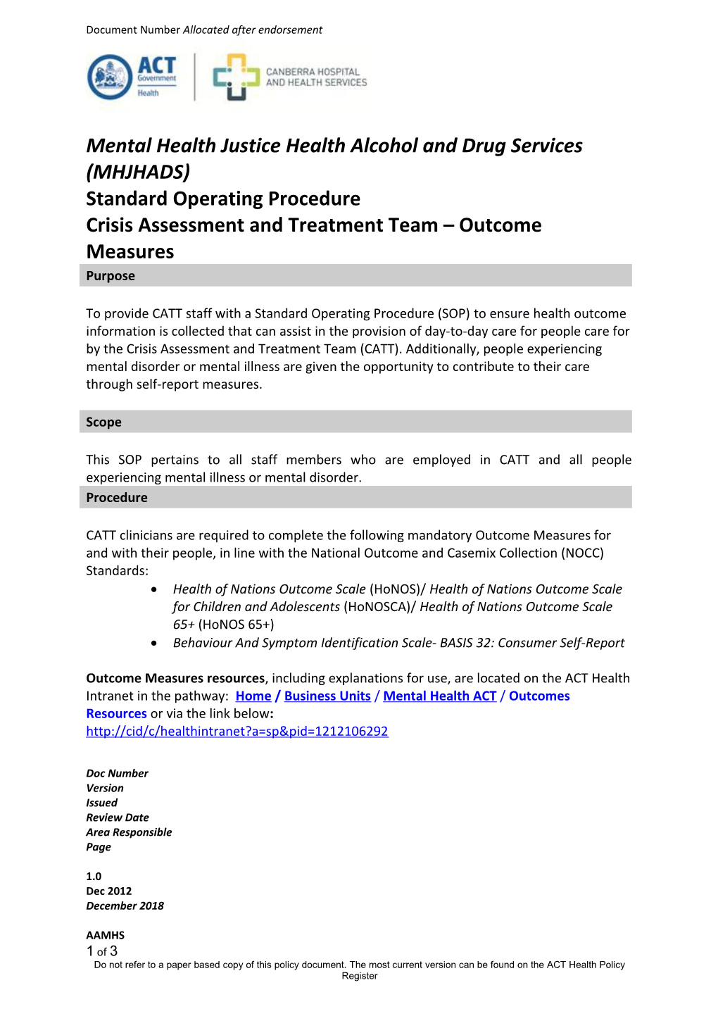 CATT - Outcome Measures