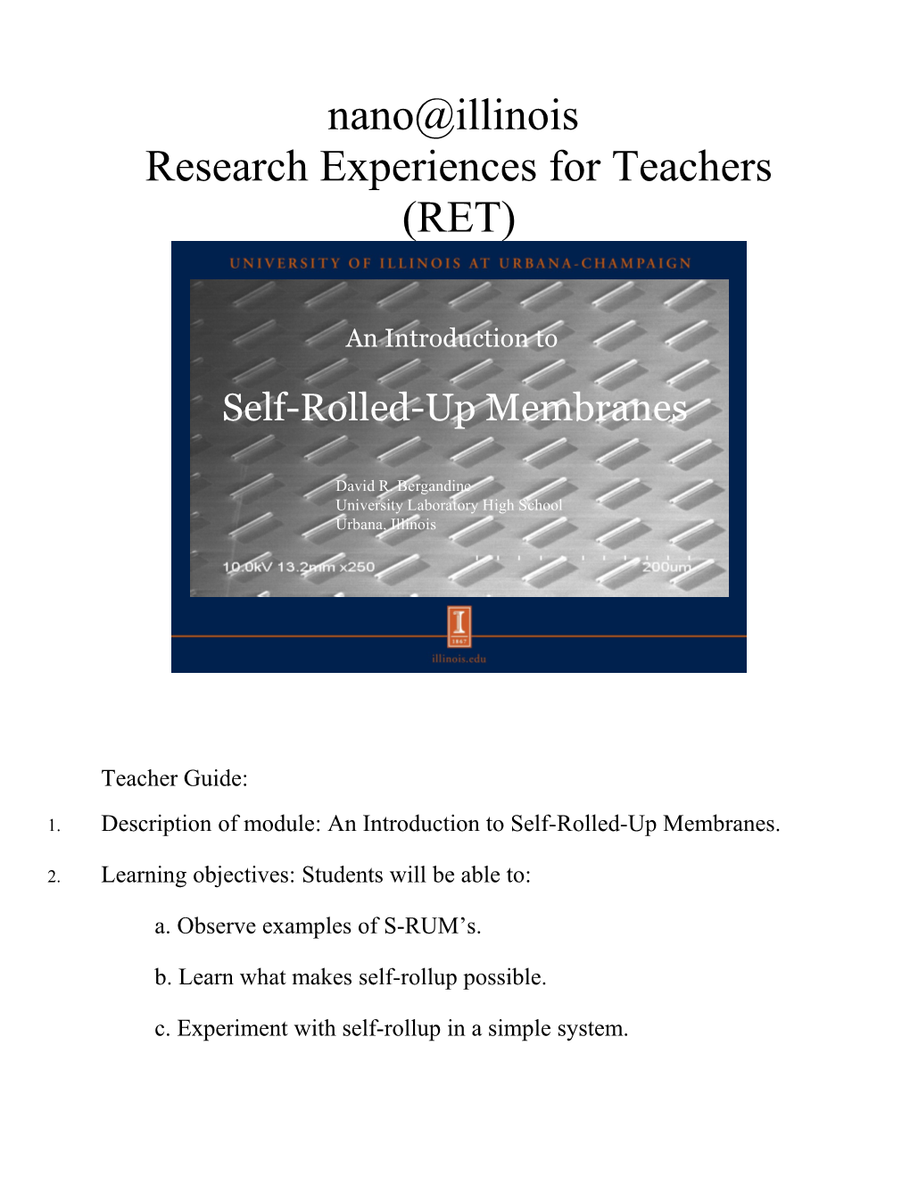Research Experiences for Teachers (RET)