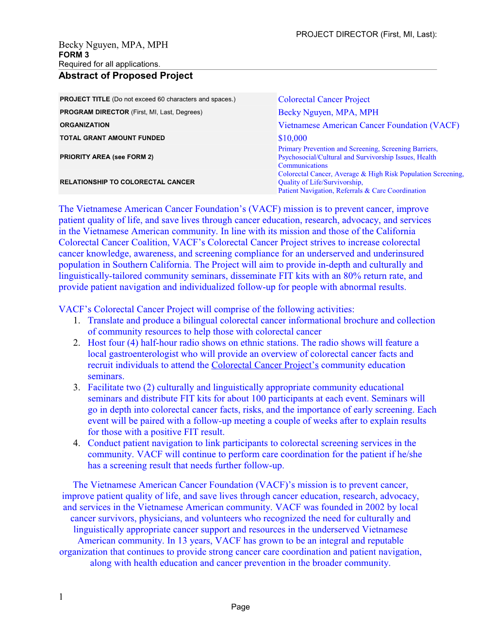 California Cancer Research Program Cycle II