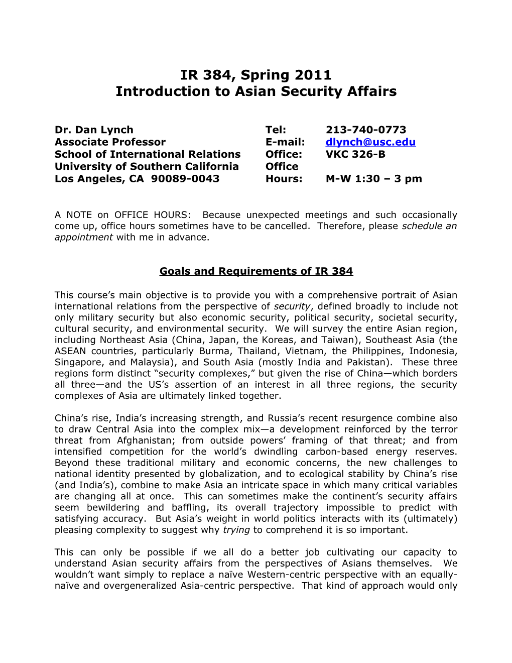 Introduction to Asian Security Affairs