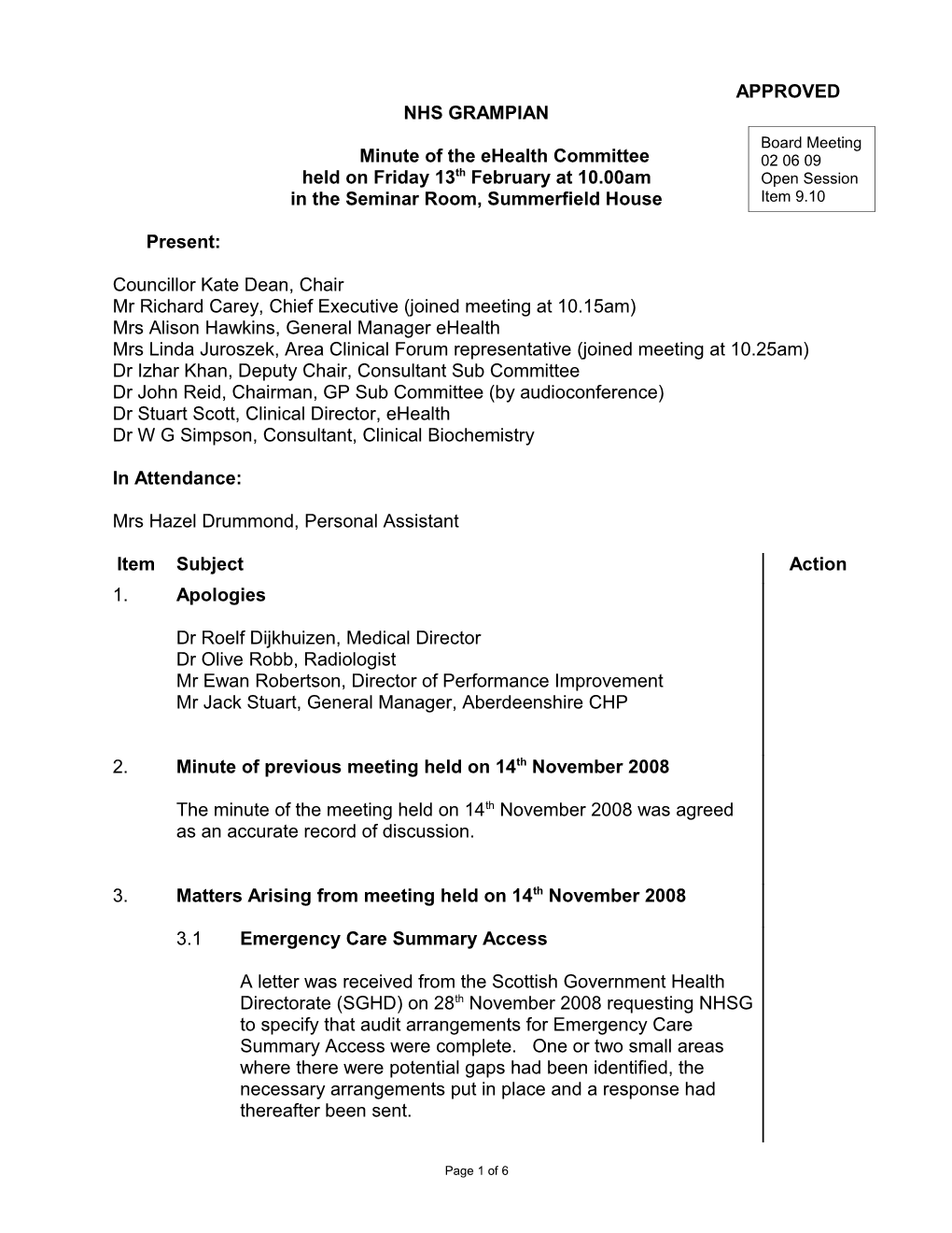 Item 9.10 Jun 09 Ehealth Committee Minute of 13 February 2009