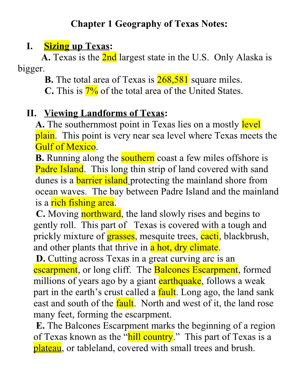 Chapter 1 Geography of Texas Notes