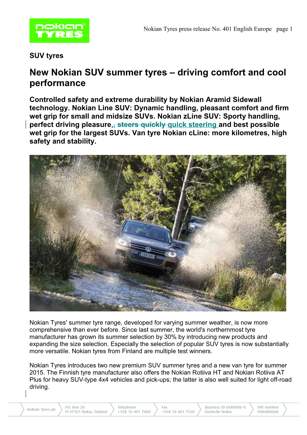 New Nokian SUV Summer Tyres Driving Comfort and Cool Performance