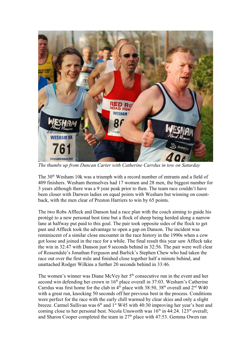 The 30Th Wesham 10K Was a Triumph with a Record Number of Entrants and a Field of 409 Finishers
