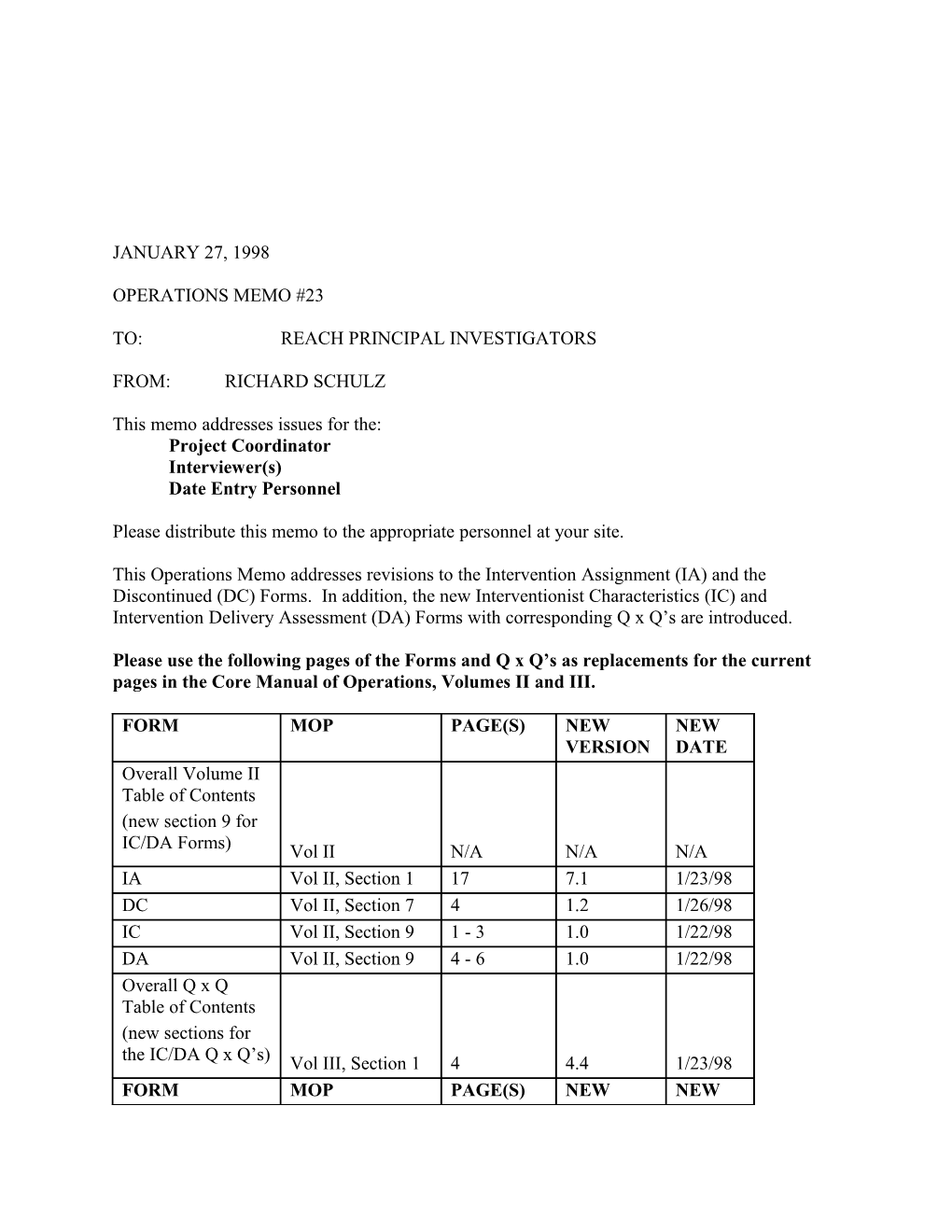 Operations Memo #23