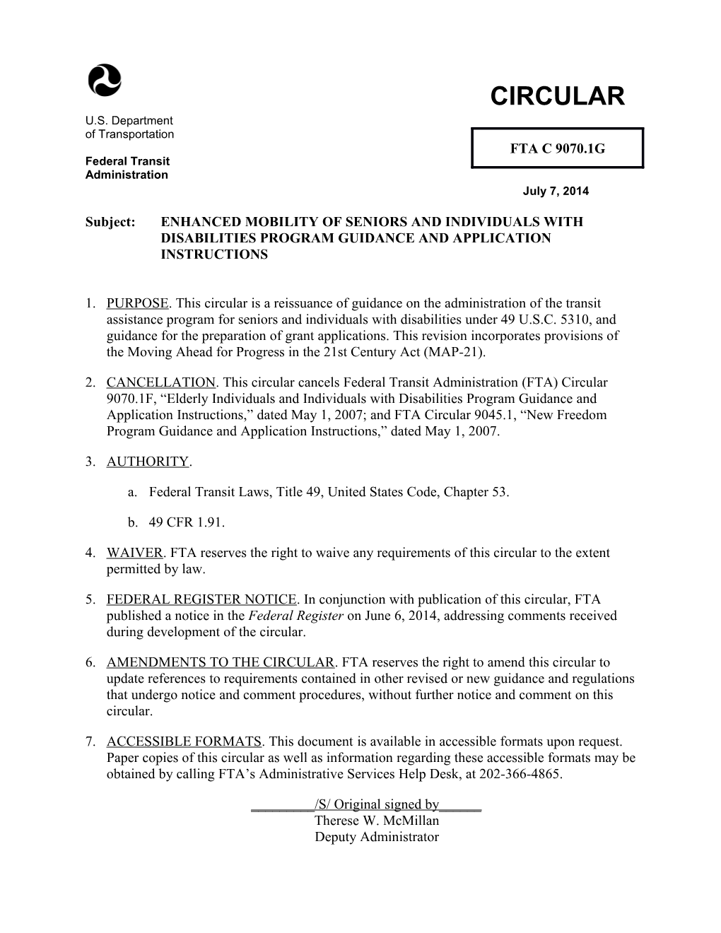 Federal Transit Laws, Title 49, United States Code, Chapter 53