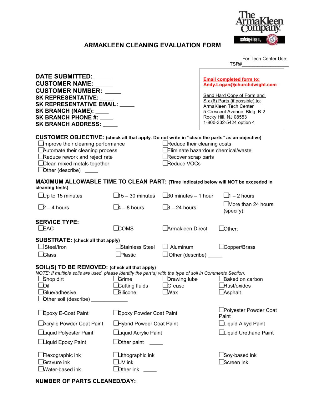 Armakleen Cleaning Evaluation Form