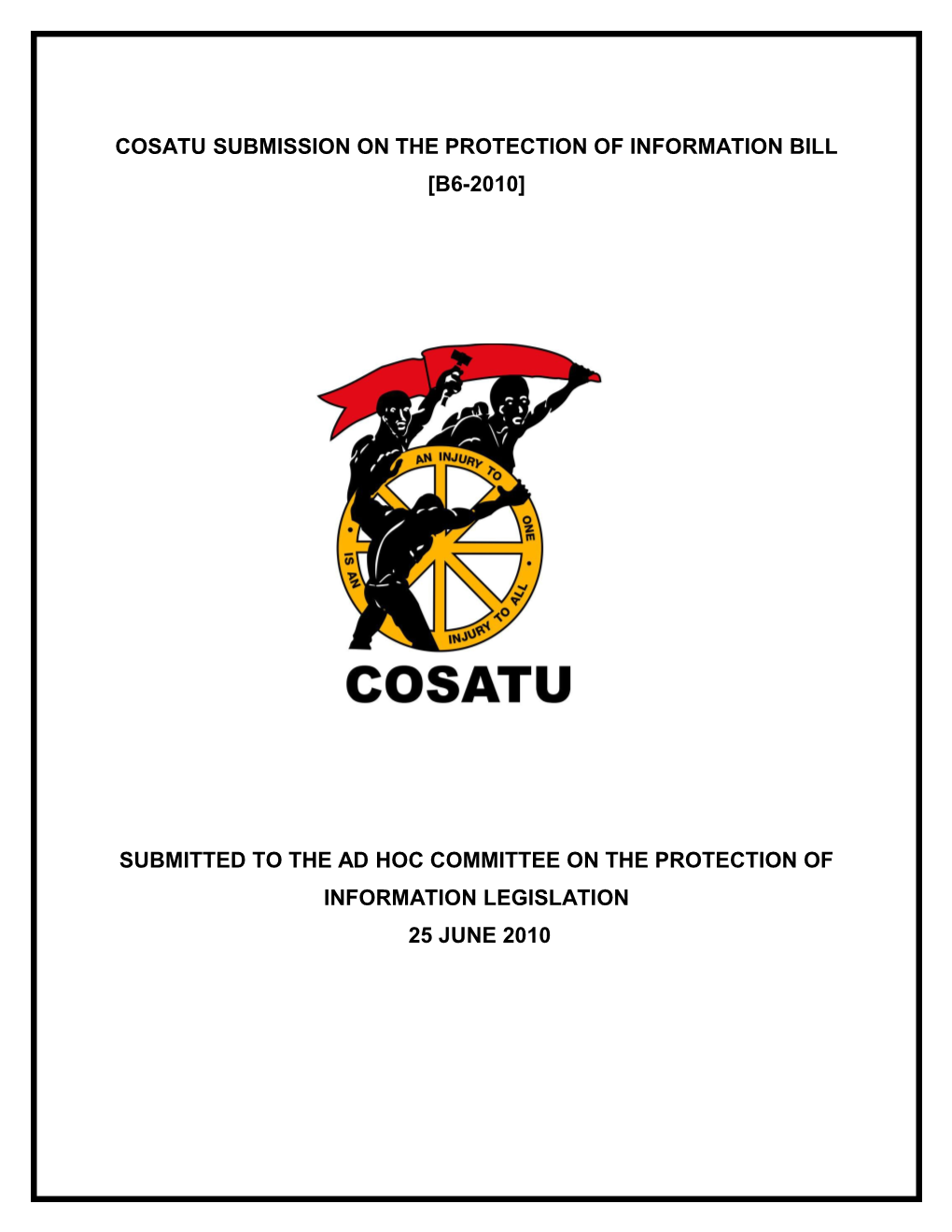 Cosatu Submission on the South African Postbank Bill B14 2009