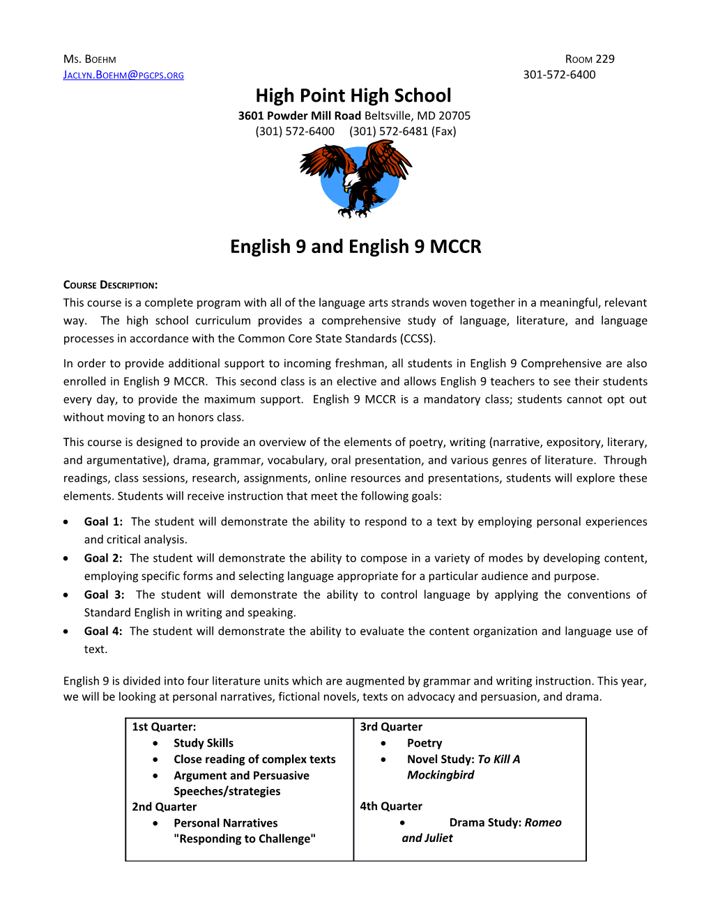 English 9 and English 9 MCCR