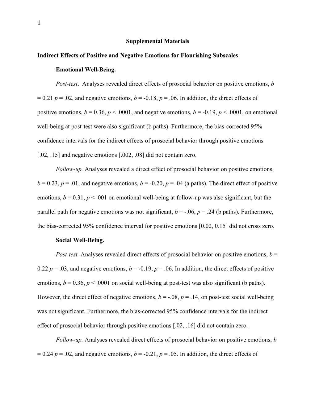 Indirect Effects of Positive and Negative Emotions for Flourishing Subscales