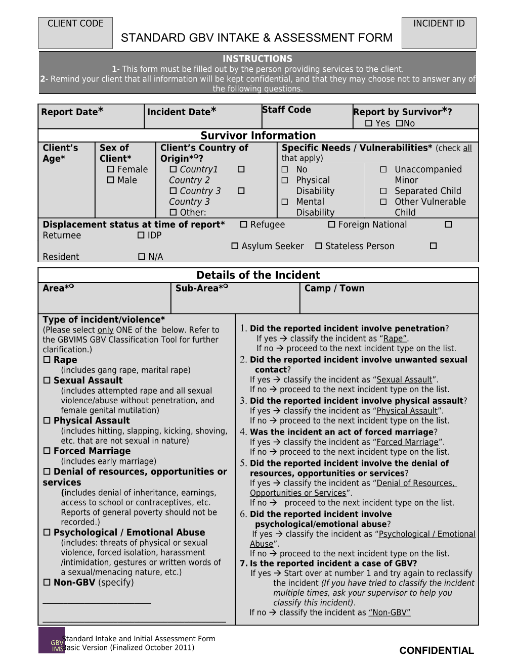 Standard Gbv Intake & Assessment Form