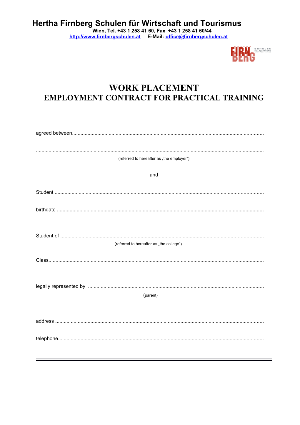 Employment Contract for Practical Training
