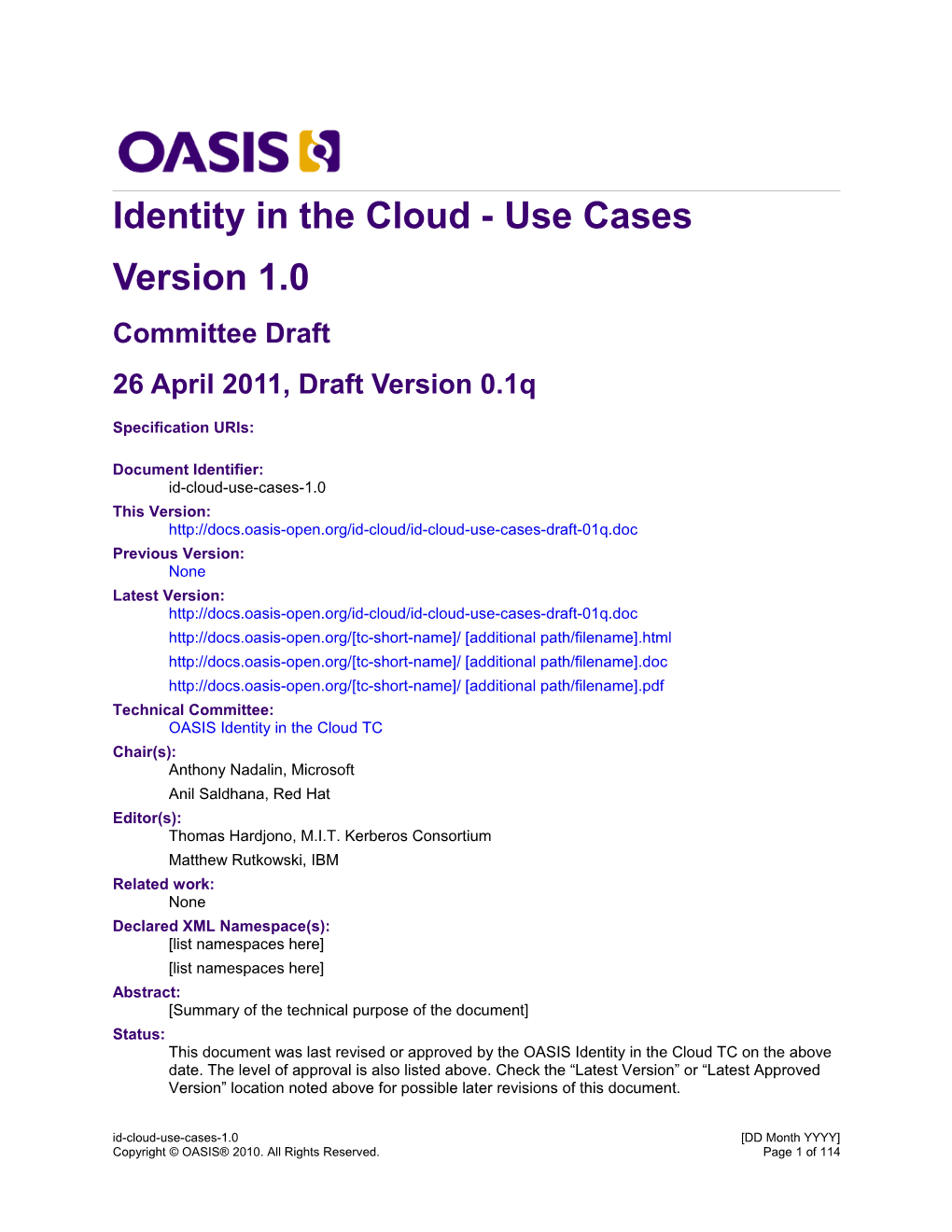 OASIS Idcloud TC - Use Cases Document