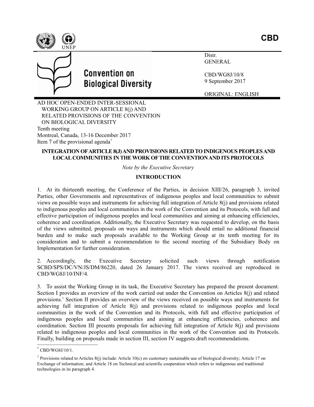 Integration of Article 8(J) and Provisions Related to Indigenous Peoples and Local Communities