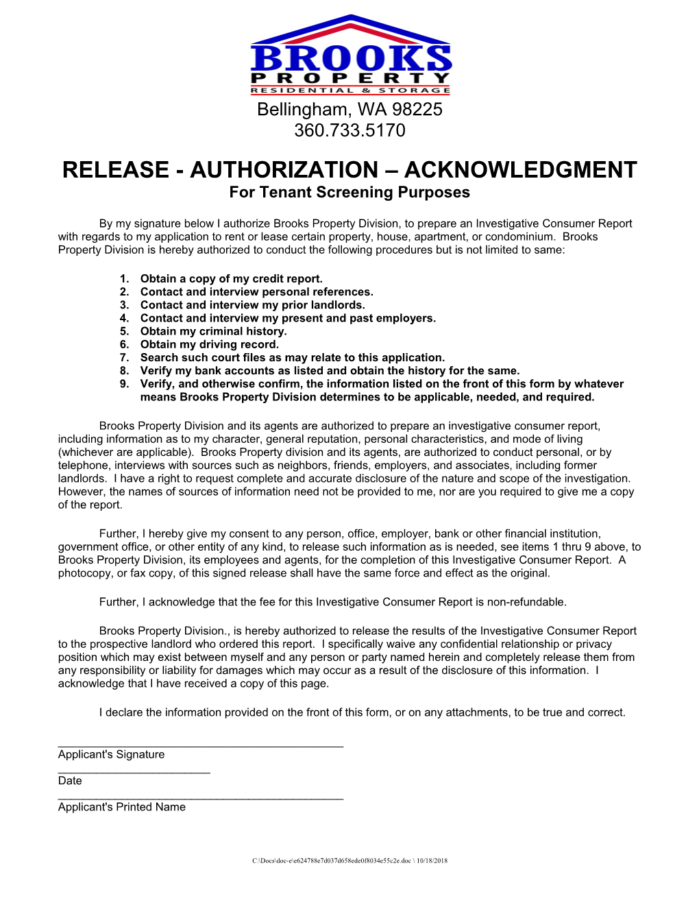 Release - Authorization - Acknowledgment
