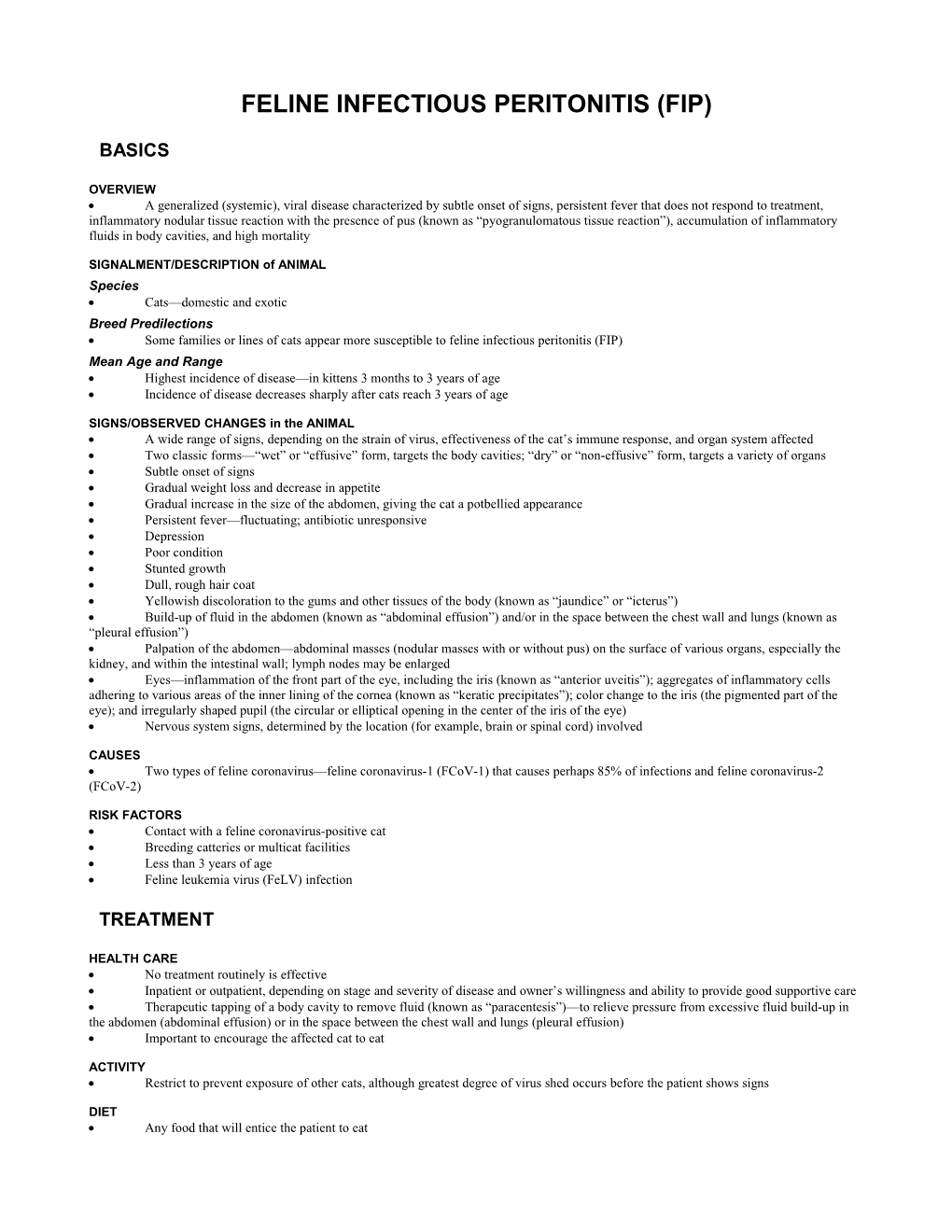 Feline Infectious Peritonitis (Fip)