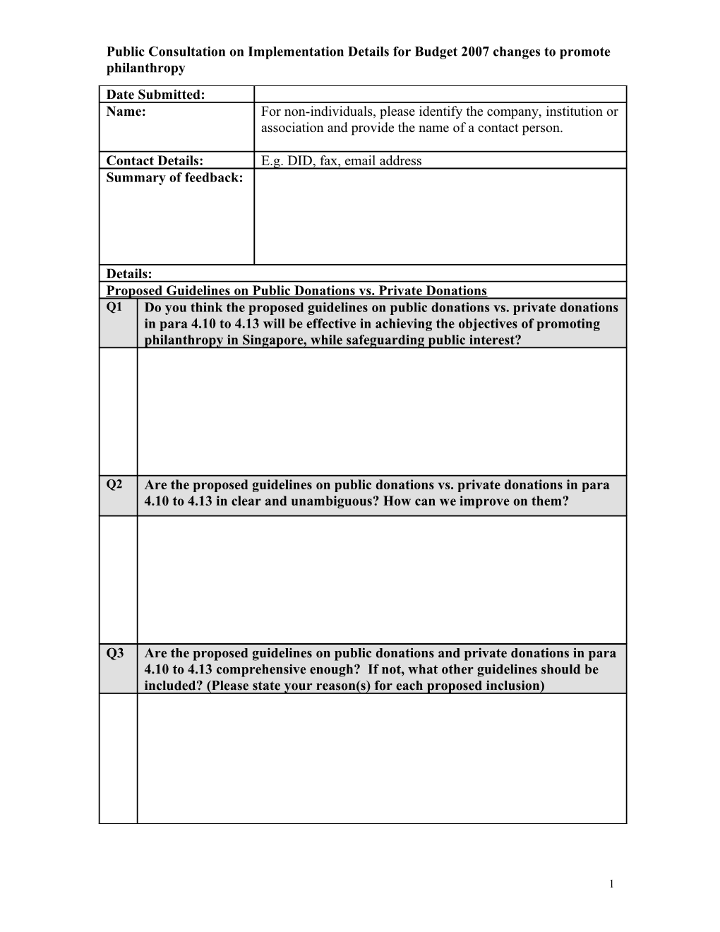 Public Consultation on Implementation Details for Budget 2007Changes to Promote Philanthropy