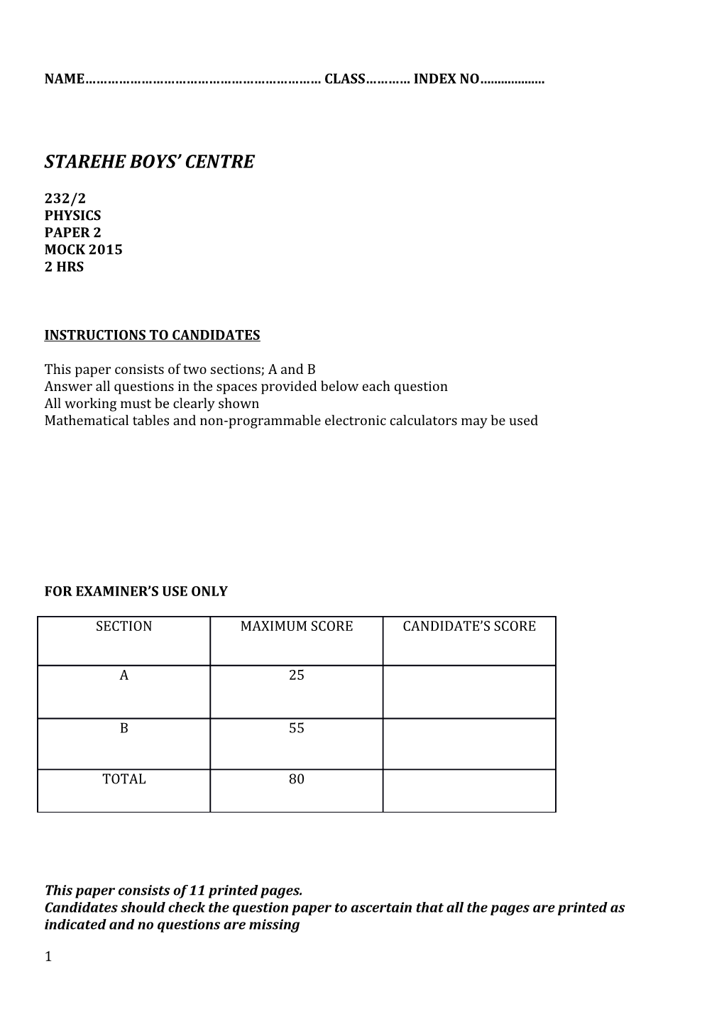 Name Class Index No