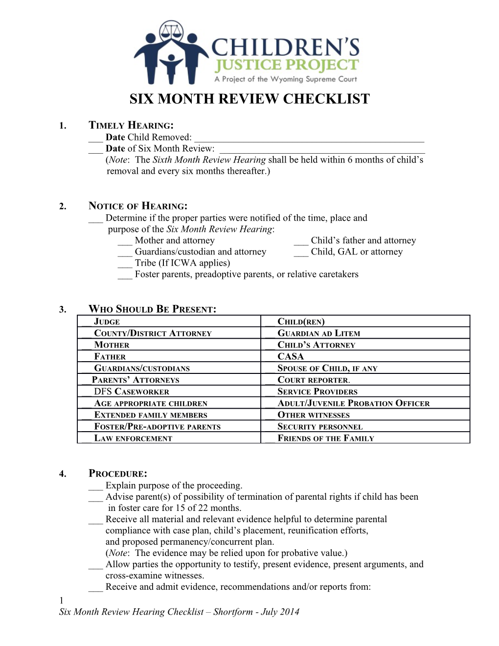 Shelter Care and Initial Hearing Checklist