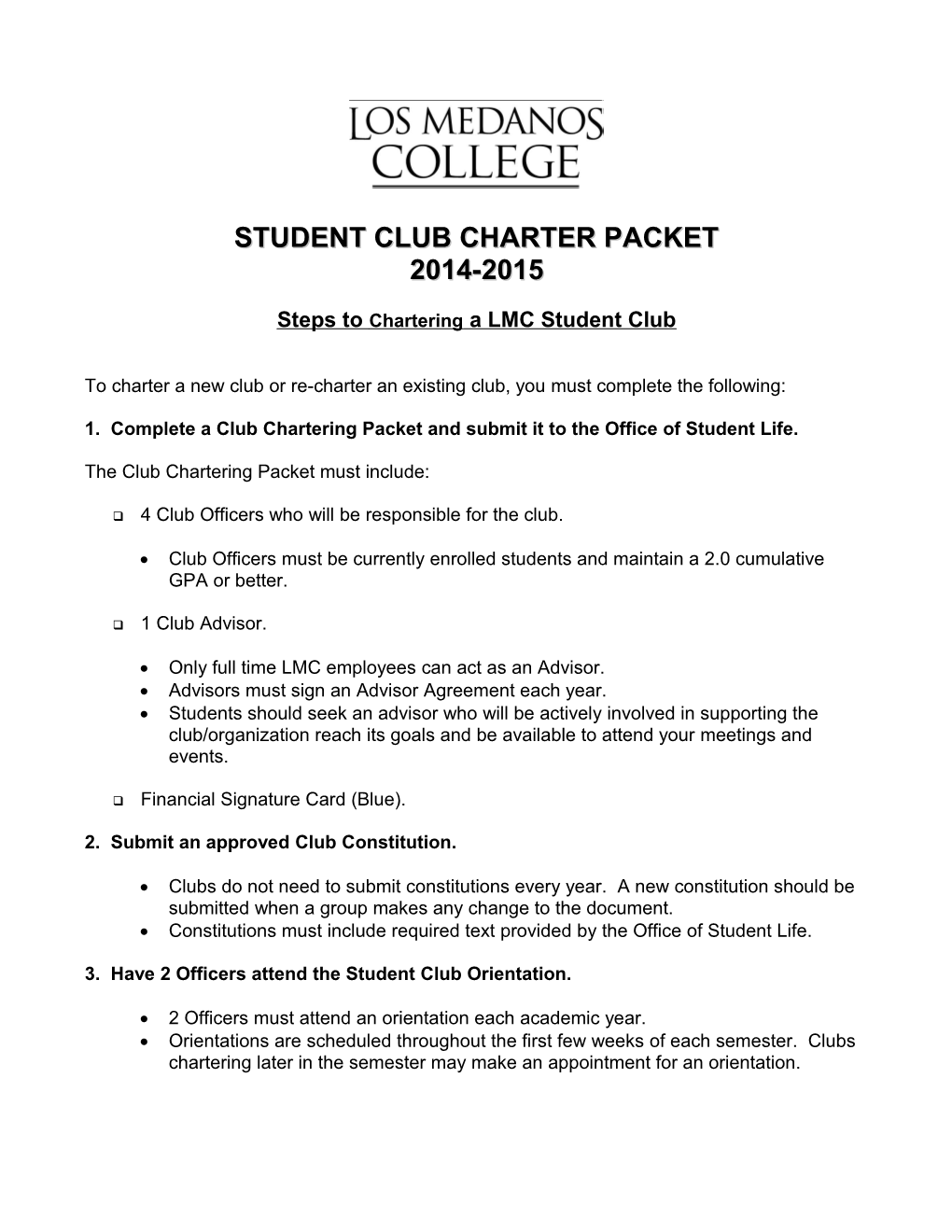 Student Club Charter Packet