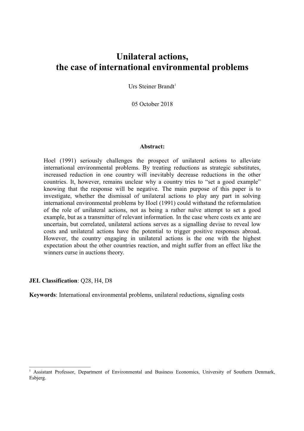The Case of International Environmental Problems
