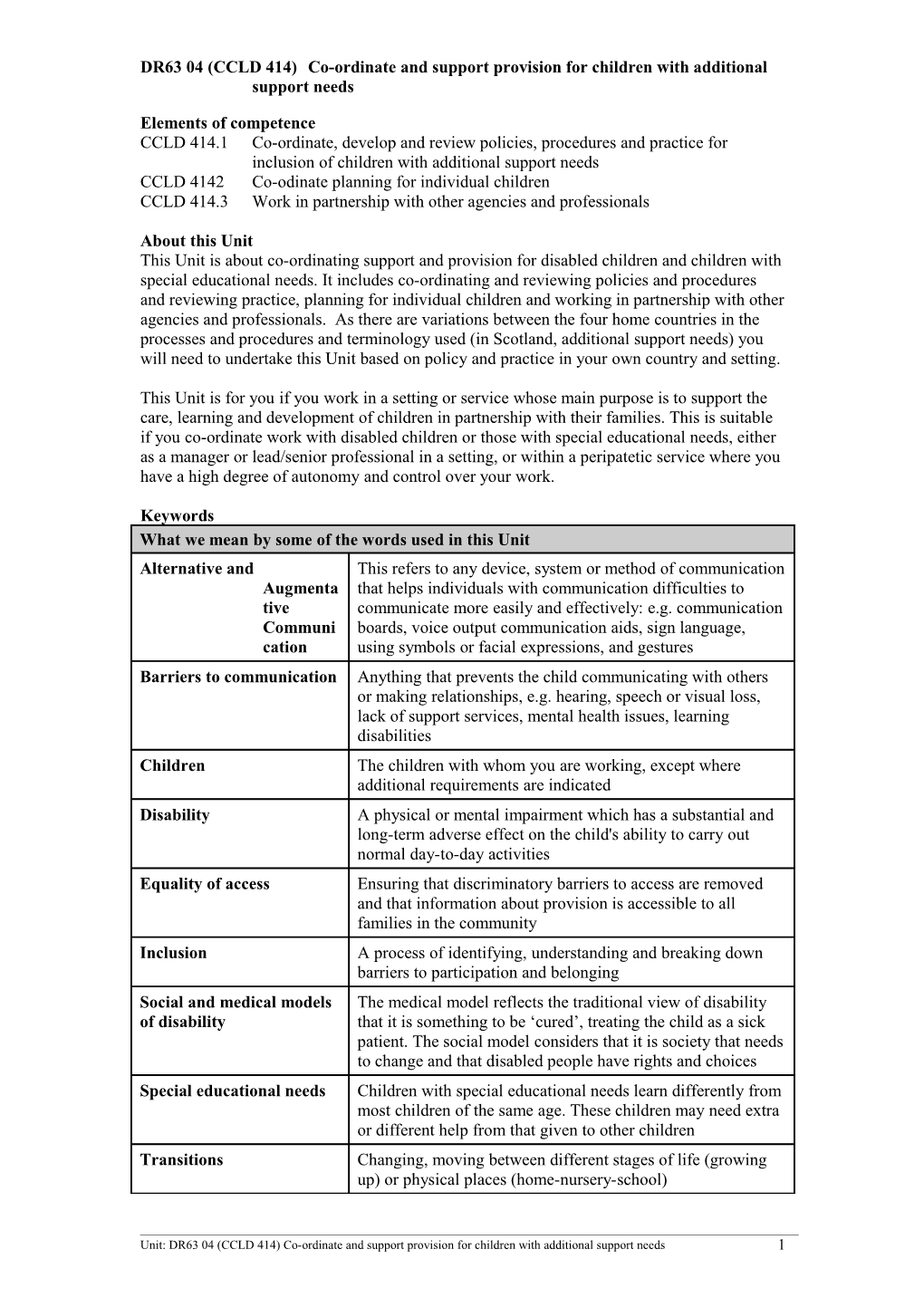 DR63 04 (CCLD 414)Co-Ordinate and Support Provision for Children with Additional Support Needs