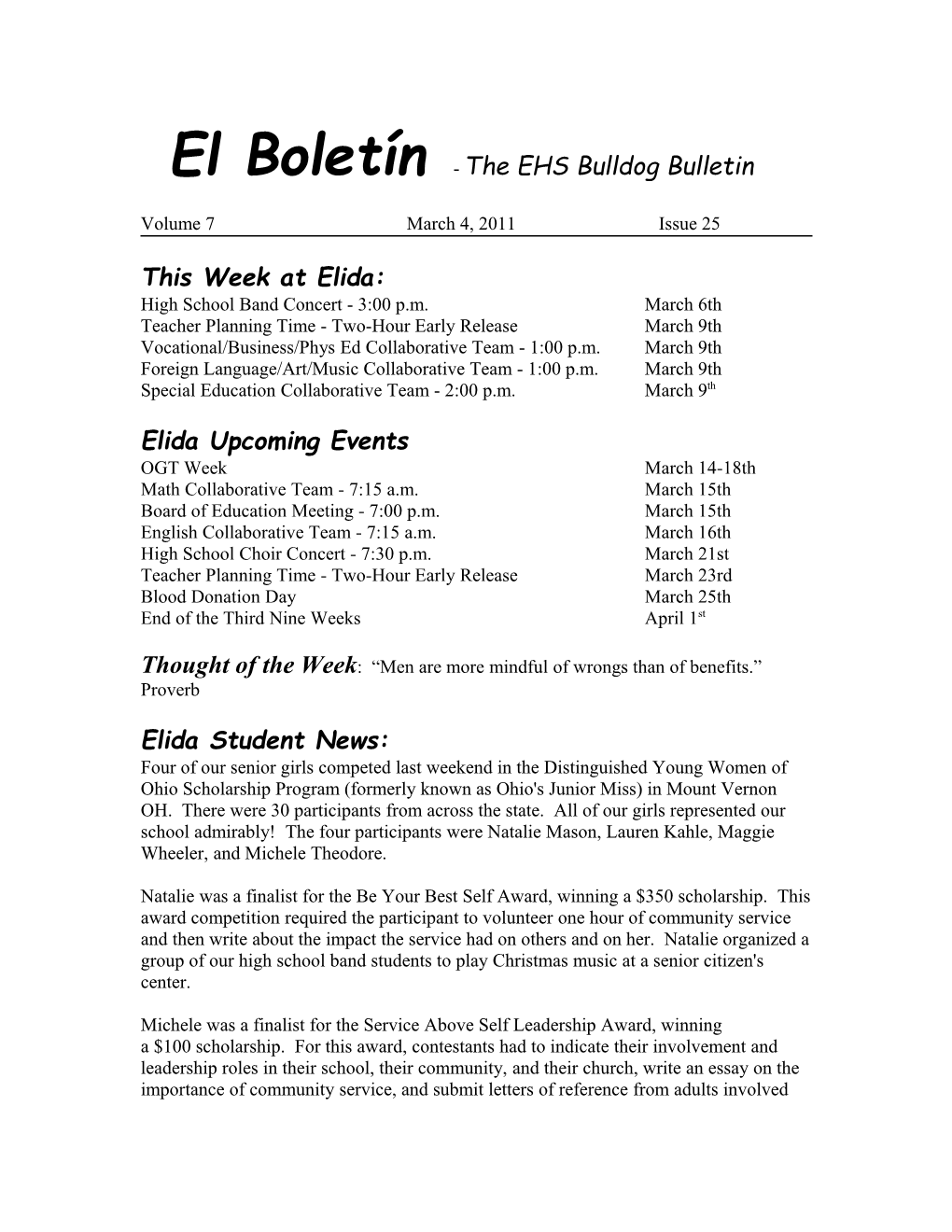 El Boletín - the EHS Bulldog Bulletin