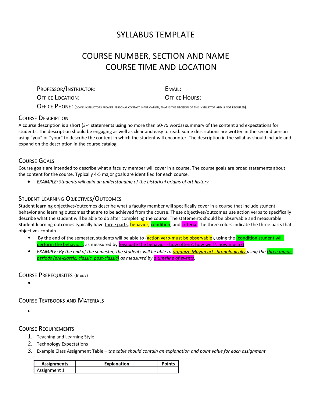 Course Number, Section and Namecourse TIME and Location