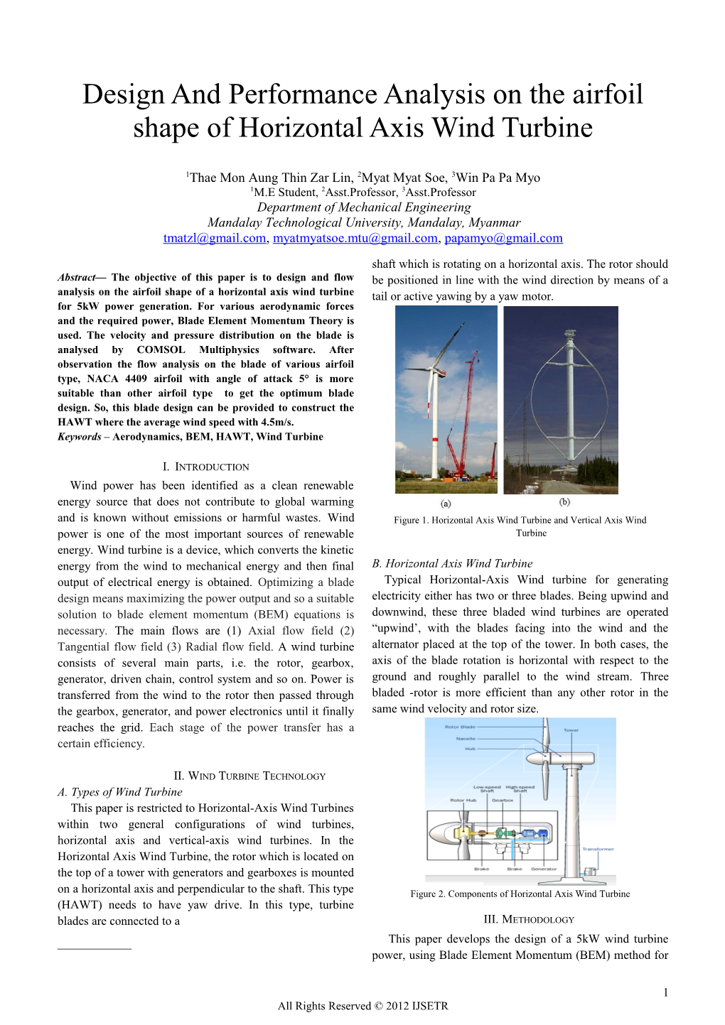 Design and Performance Analysis on the Airfoil Shape of Horizontal Axis Wind Turbine