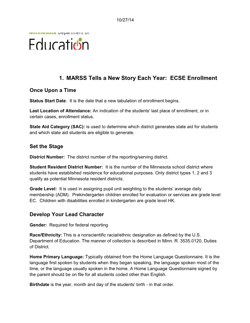 MARSS Tells a New Story Each Year: ECSE Enrollment